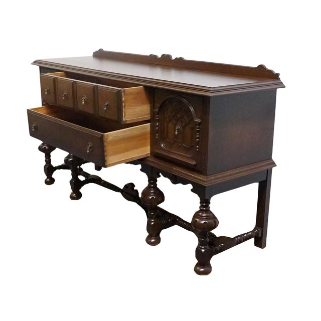 Brown Abernathy Furniture Solid Walnut Gothic Jacobean / English Tudor 71" Sideboard Buffet For Sale - Image 8 of 14