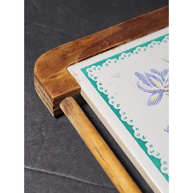 1960s 1960s Orient Ceramic Tile Trivet Oak Wood Frame For Sale - Image 5 of 8