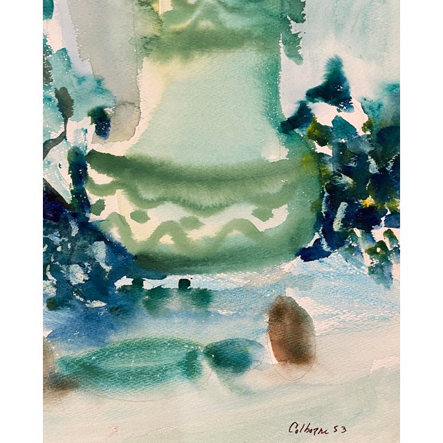 MCM painting on paper by artist Robert Colborne (1931-2002) of New York. Signed an dated lower right, estate stamp on the...