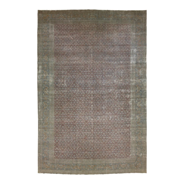 Handmade Rust Wool Rug Antique Persian Tabriz With Allover Motif For Sale