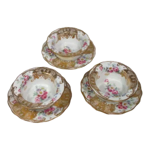 Antique Limoges France Porcelain Custard Ramekins Set- 6 Pieces
