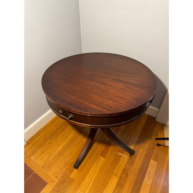 Mid 20th Century Mid 20th Century Mahogany Drum Top Quadruple-Handled Parlor Table For Sale - Image 5 of 6
