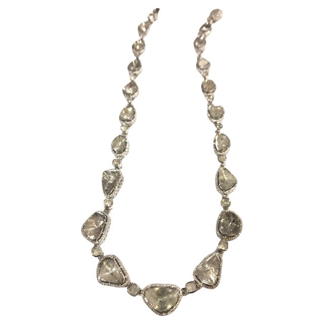 Late 20th Century Bochic "Orient" Vintage Natural Rose Cut Diamond Necklace Set in 18K Gold Over Silver For Sale - Image 17 of 18