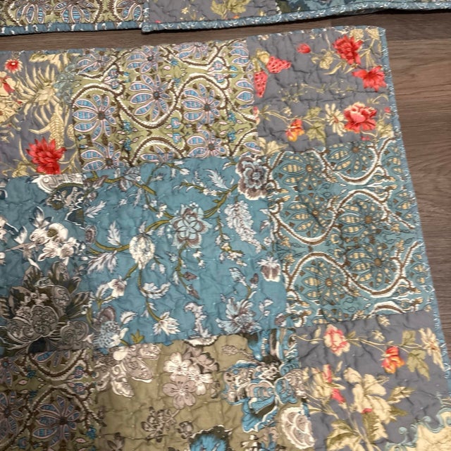 1980s Pack of 3 Euro Shams 24x24 Blue Floral Vintage 1980s For Sale - Image 5 of 12