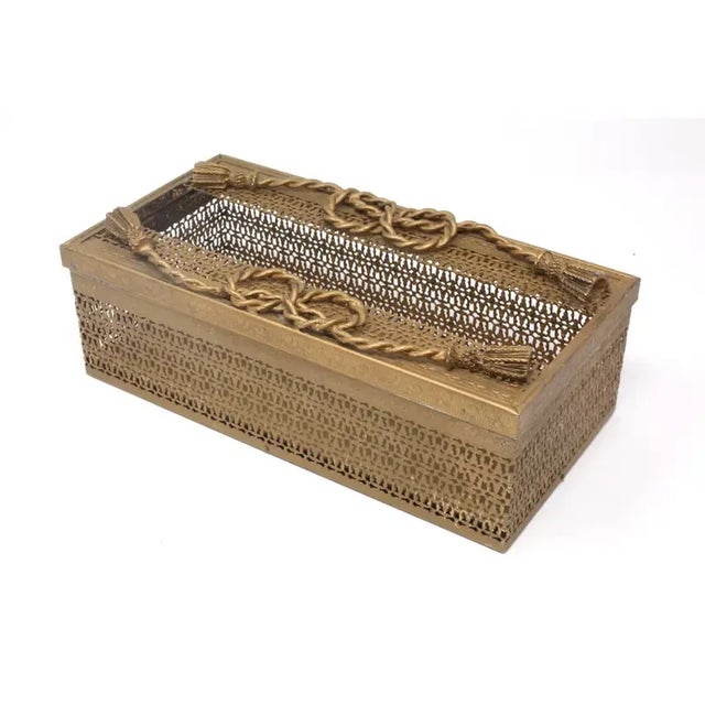Vintage Guildcrest Gold Plated Rope and Tassel Tissue Box For Sale - Image 11 of 11
