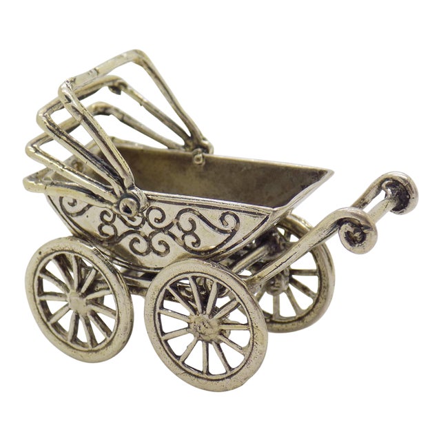 Vintage Italian Handmade Genuine Silver Stroller Miniature Dollhouse Figurine For Sale