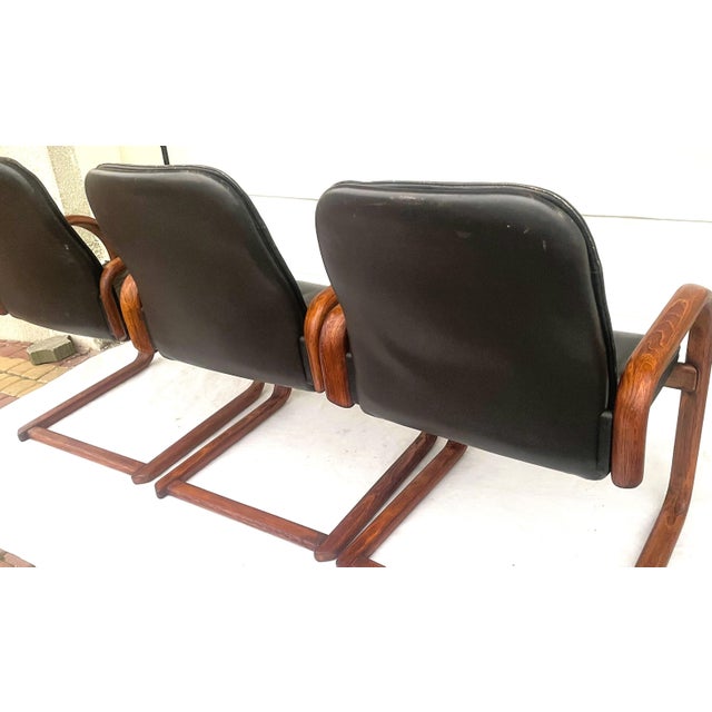 Mid-Century Modern Armchairs in Bentwood and Leather, 1960s, Set of 3 For Sale - Image 14 of 18