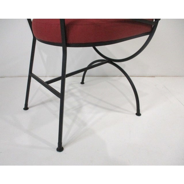 French Iron and Upholstered Outdoor Indoor Dining Chairs For Sale - Image 9 of 12