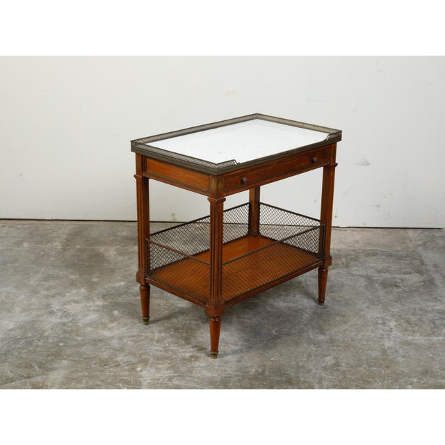 French 19th Century Walnut Console Table with Marble Top and Brass Gallery For Sale - Image 11 of 12