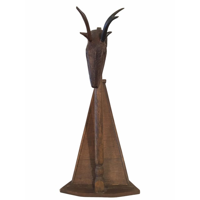 Late 20th Century Large Antique Early 20th Century Oak Wood Stag Head Harp For Sale - Image 5 of 13