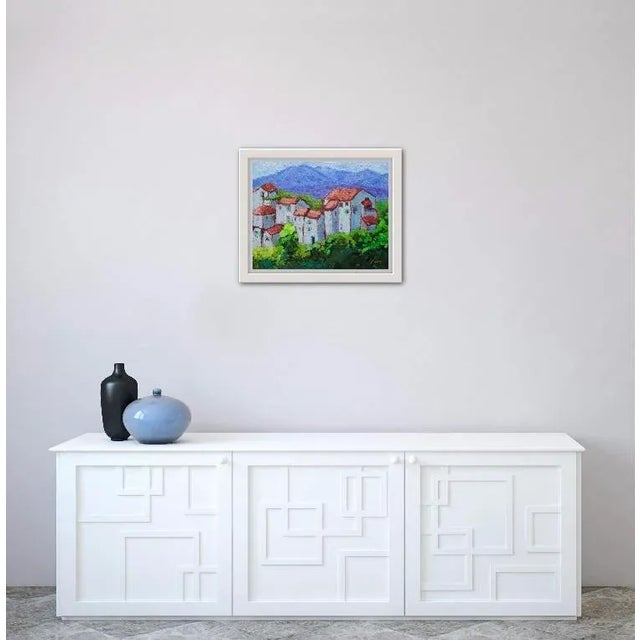 Modern Impressionist Italian Villa Red Roofs Landscape For Sale - Image 11 of 12