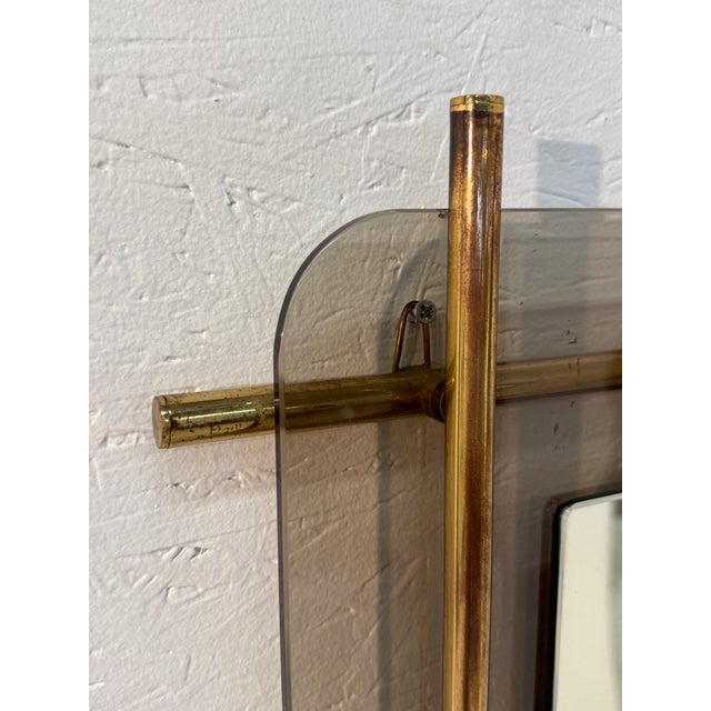 Mid-Century Modern Mid-Century Modern Brass & Smoked Glass Wall Mirror 1970s For Sale - Image 3 of 7