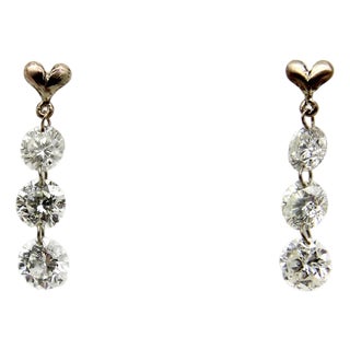 1990s 14k Gold Floating Diamond Dangle Earrings, A Pair For Sale