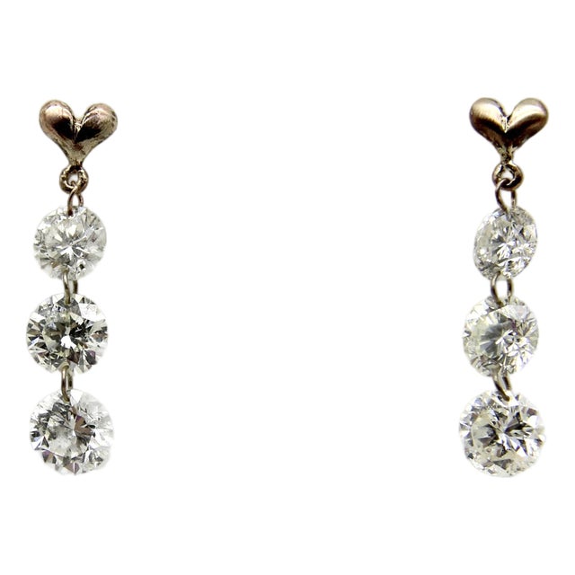 1990s 14k Gold Floating Diamond Dangle Earrings, A Pair For Sale