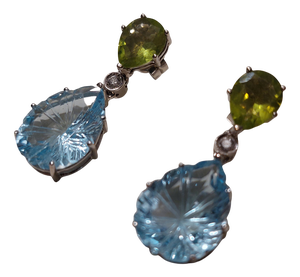 18k/750 White Gold Earrings with Diamonds and Topaz and Peridot, 1990s, Set of 2