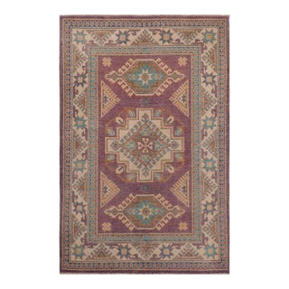 Tribal Kazak Light Purple/Beige Wool Rug - 3'4''x4'10'' For Sale