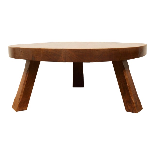 Brutalist Solid Oak Coffee Table, Europe 1960s For Sale
