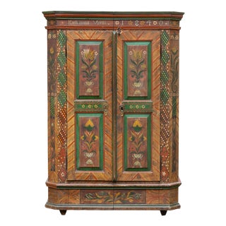 Hand-Painted Folk Art Wardrobe, Southern Germany, Dated 1840, Inscribed Katharina Vorth For Sale