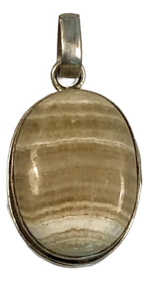 Vintage Tan / Cream Oval Striped Agate Pendant