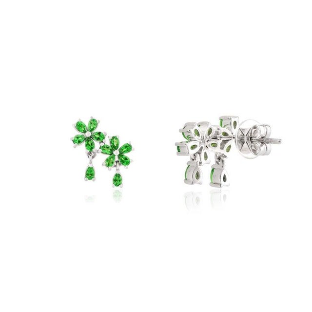 Tsavorite Double Flower Climber Modern Earrings, a Pair For Sale In New York - Image 6 of 7