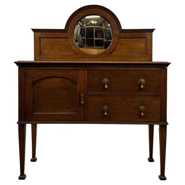 Antique Early 20th Century English Edwardian Oak Sideboard with Convex Mirror For Sale - Image 14 of 14