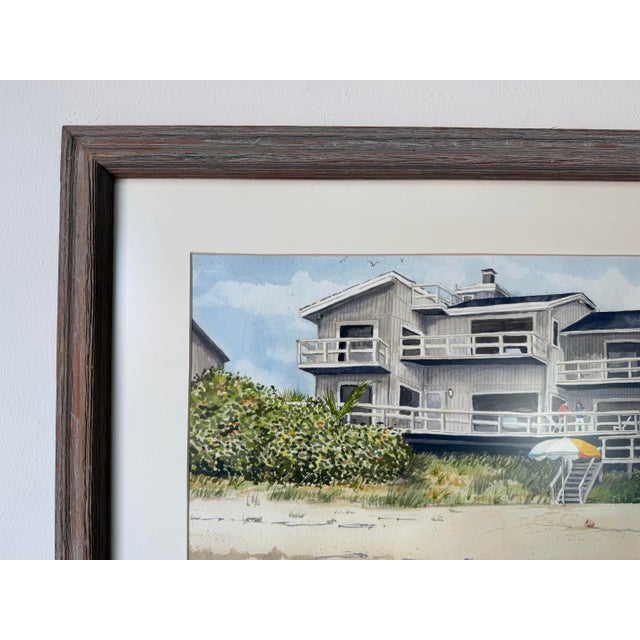 1980s 1980’s Helen R. Shick Coastal Florida Beach House Landscape Watercolor on Paper Painting, Framed Under Glass For Sale - Image 5 of 12