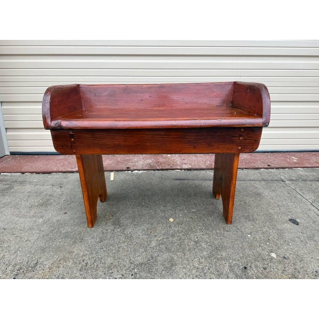 Early 20th Century Early 20th Century Antique Early American Primitive Rustic Style Solid Pine Bench. For Sale - Image 5 of 11