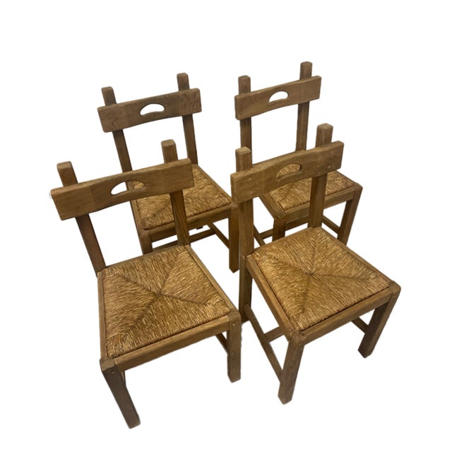 Brown 1970s Vintage French Rush Seat Chairs - Set of 4 For Sale - Image 8 of 8