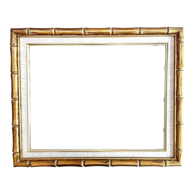1950s Giltwood Bamboo Style Linen Wood Picture Frame Chairish