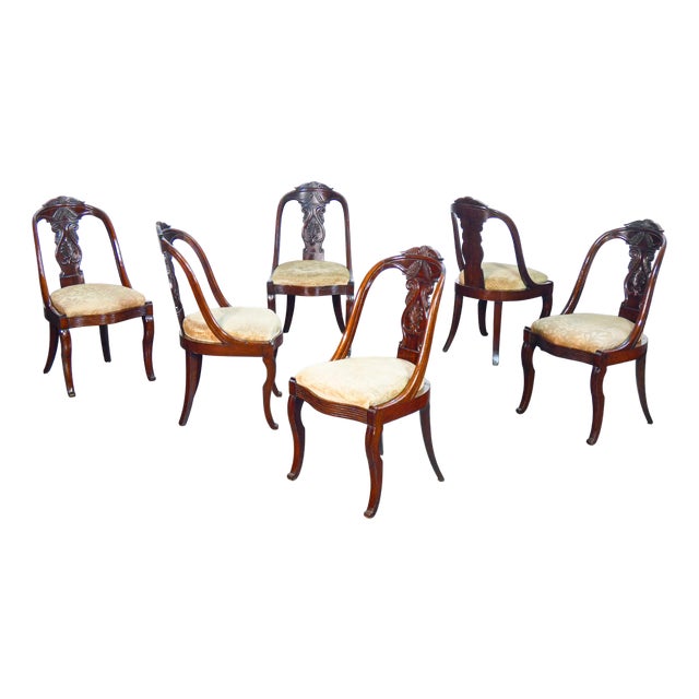 Charles X Chairs in Walnut and Velvet, 1800s, Set of 6 For Sale