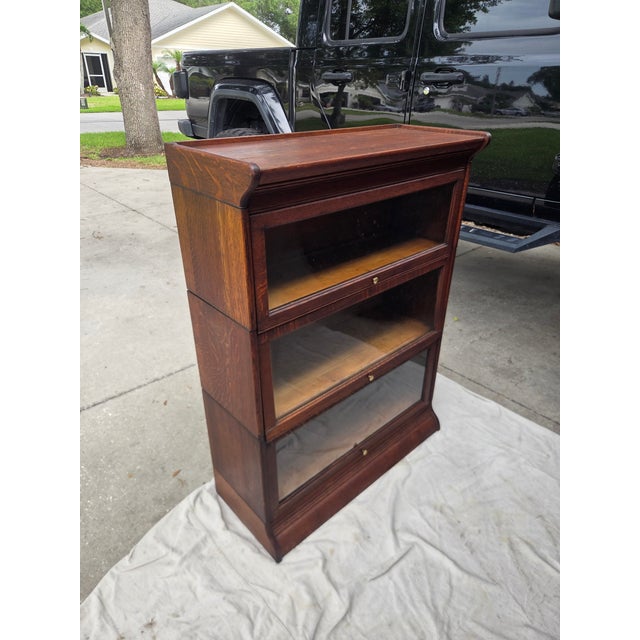Antique Arts & Crafts Quarter-Sawn Oak 3-Stack Barrister Bookcase For Sale In Tampa - Image 6 of 16