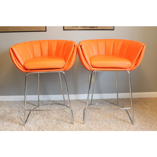 Contemporary Zuo Modern Orange Latte Counter Height Chairs a Pair