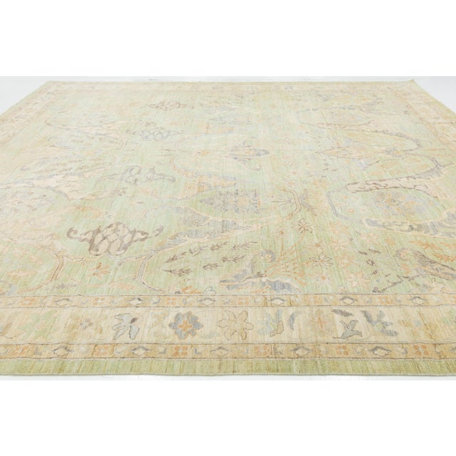Modern Oushak Style Hand-Knotted Wool Area Rug in Soft Sage, Gold & Lavender For Sale - Image 4 of 12