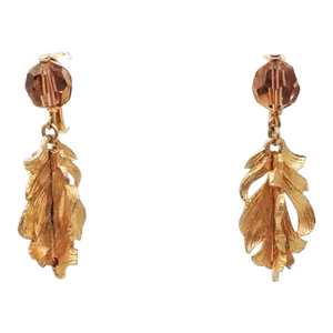 Vintage Signed Napier Faux-Topaz Feather Drop Clip Earrings - 2 Pieces