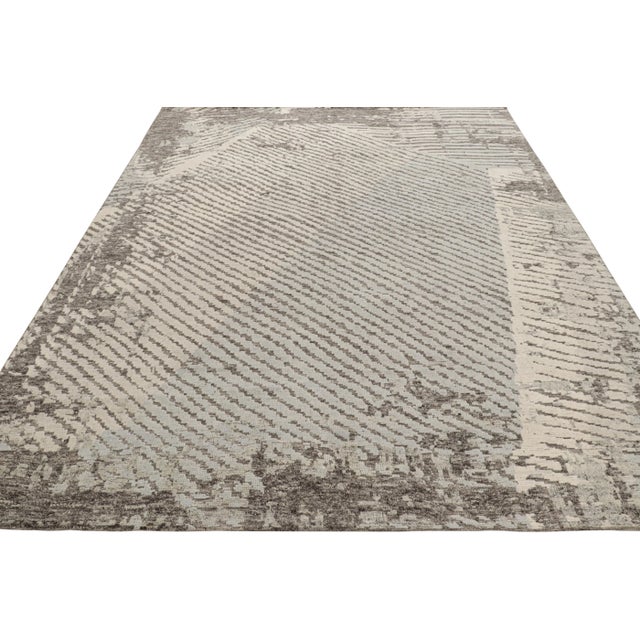 2010s Rug & Kilim’s Abstract Rug in Gray, Blue and White Geometric Patterns For Sale - Image 5 of 7