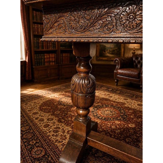 Antique Carved Oak Beauchief Baptist Church Memorial Refectory Table, 1936 For Sale - Image 6 of 12