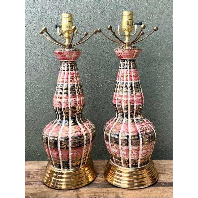 Mid 20th Century Vintage MCM Glazed Ceramic Lamps - A Pair For Sale - Image 5 of 12