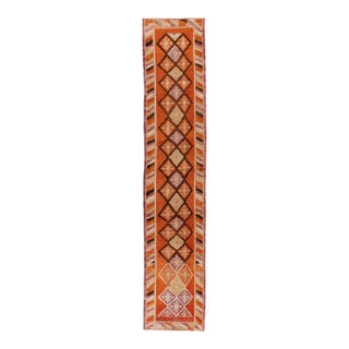 Vintage Orange Turkish Oushak Runner 2ft 5in X 12ft 4in For Sale