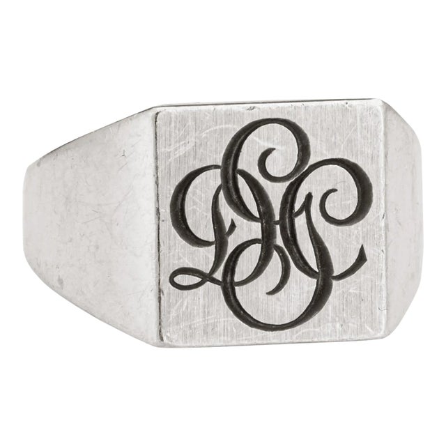 Vintage Cartier Initial Platinum Square Band Signet Ring Size 6.75 For Sale