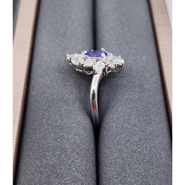Metal 1.85 Ct Tanzanite & Diamond Ring Size 6.75 For Sale - Image 7 of 10