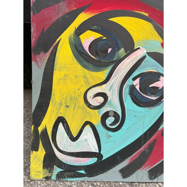 Wood Late 20th Century Peter Keil Large-Scale Abstract Nude Figure With Faces, Acrylic Painting on Board For Sale - Image 7 of 8