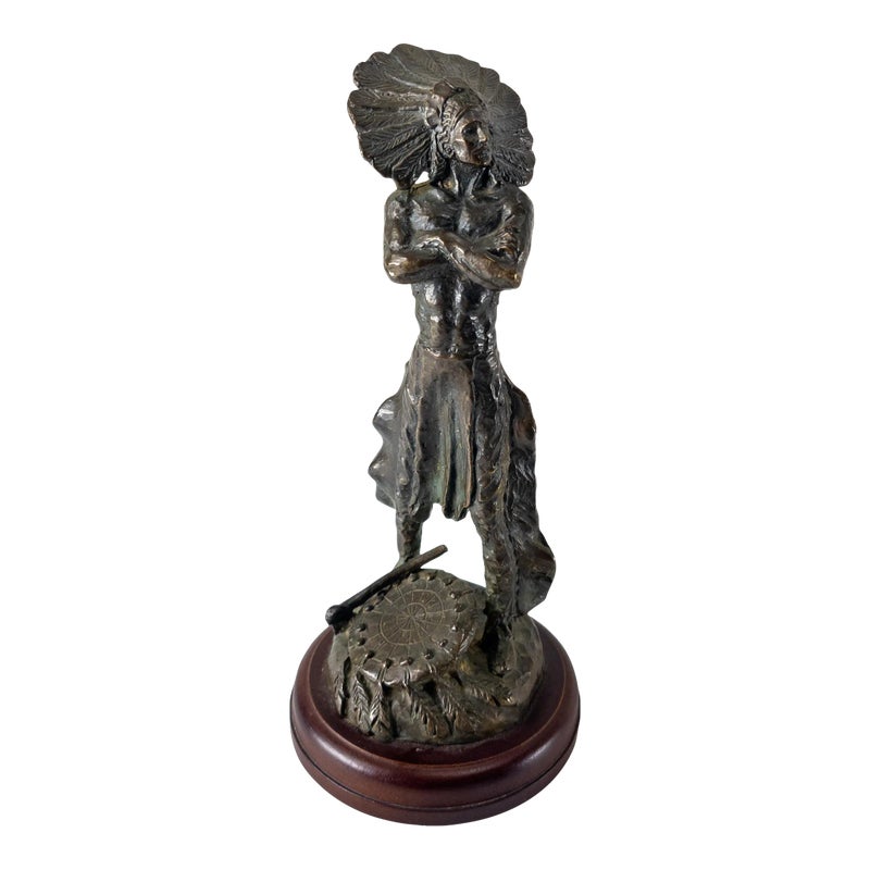Late 20th Century Bronze Figure of Native American Indian Chief by Bernard Kim