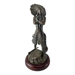 Late 20th Century Bronze Figure of Native American Indian Chief by Bernard Kim