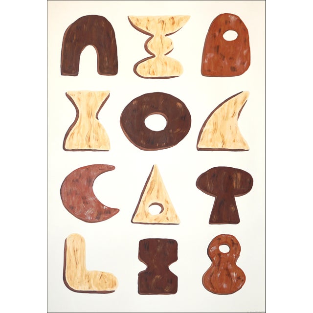 2026, Tribal Triptych, Original Painting of Wooden Tools, Acrylic Paint on Watercolor Paper, Earth Tones For Sale - Image 4 of 11