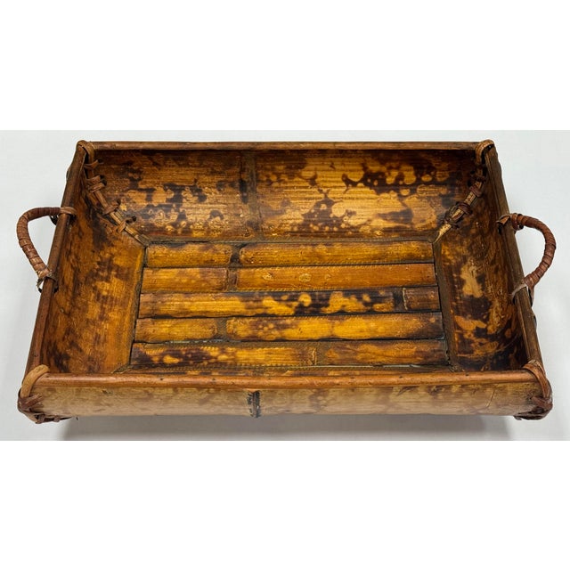 Vintage Burnt Tortoise Shell Rattan Basket Tray For Sale - Image 9 of 12