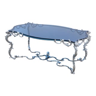 Maison Charles Regence Contemporary Blue Glass & Silver French Coffee Table For Sale