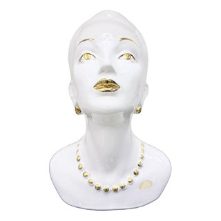 Italian Table Lamp with a Womans Head Made of Ceramic, 70s/80s Design, 1970s For Sale