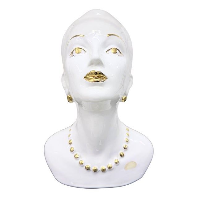 Italian Table Lamp with a Womans Head Made of Ceramic, 70s/80s Design, 1970s For Sale