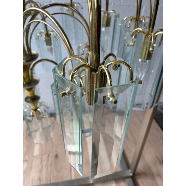 Metal 1970s Italian Brass and Beveled Glass Waterfall Chandelier For Sale - Image 7 of 9