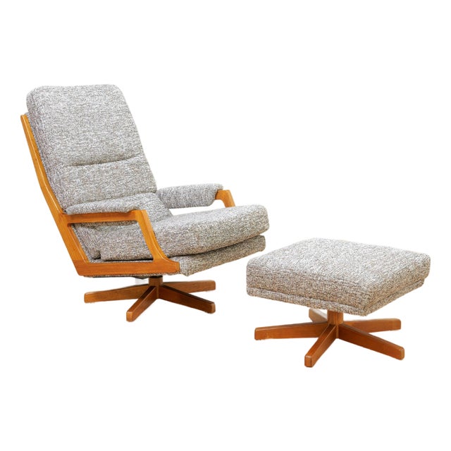 Vintage 1960s Danish Swivel Lounge Chair & Ottoman For Sale